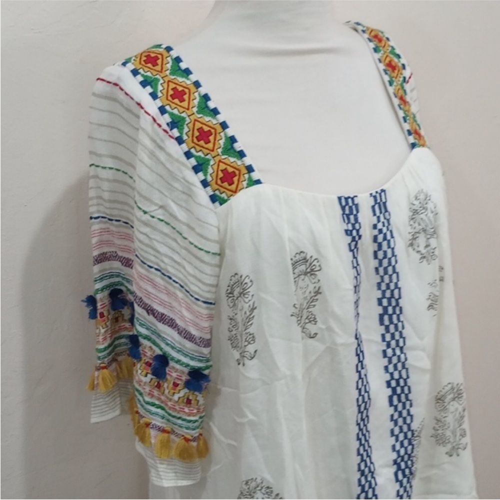 Anthropologie Vineet Bahl Kiera Embroidered Boho Peasant Blouse XS - Runs Large - Picture 7 of 13